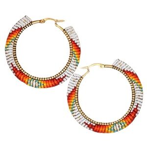 Red & White Miyuki Seed Bead Hoop Earrings